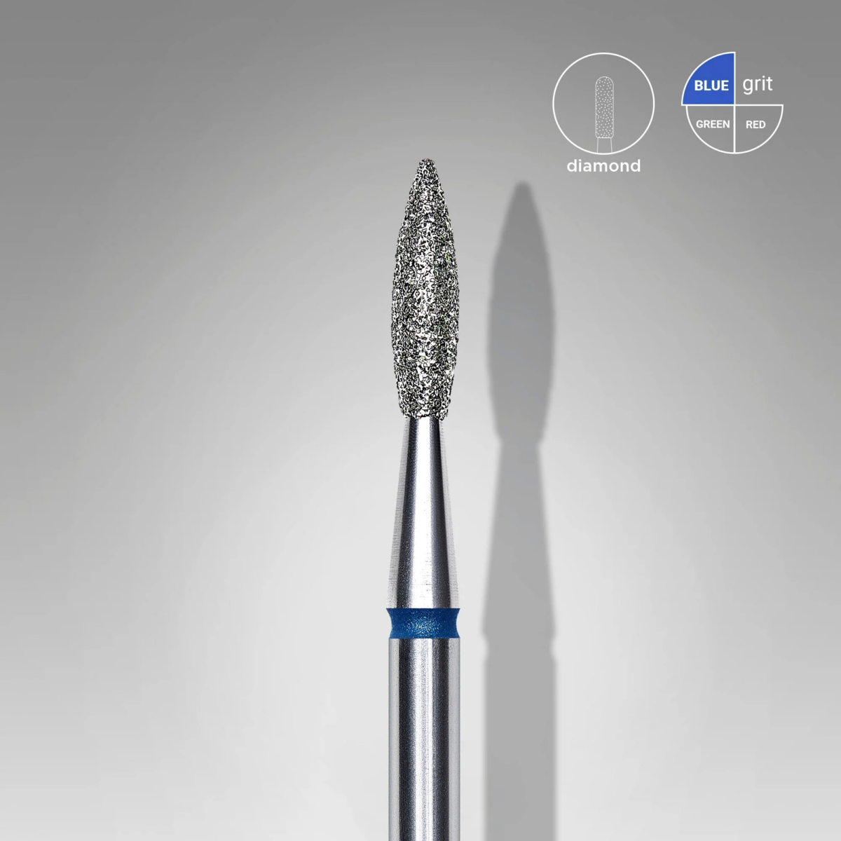 Diamond Nail Drill Bit Pointed Flame Blue EXPERT Head Diameter 2,1 Mm / Working Part 8 Mm