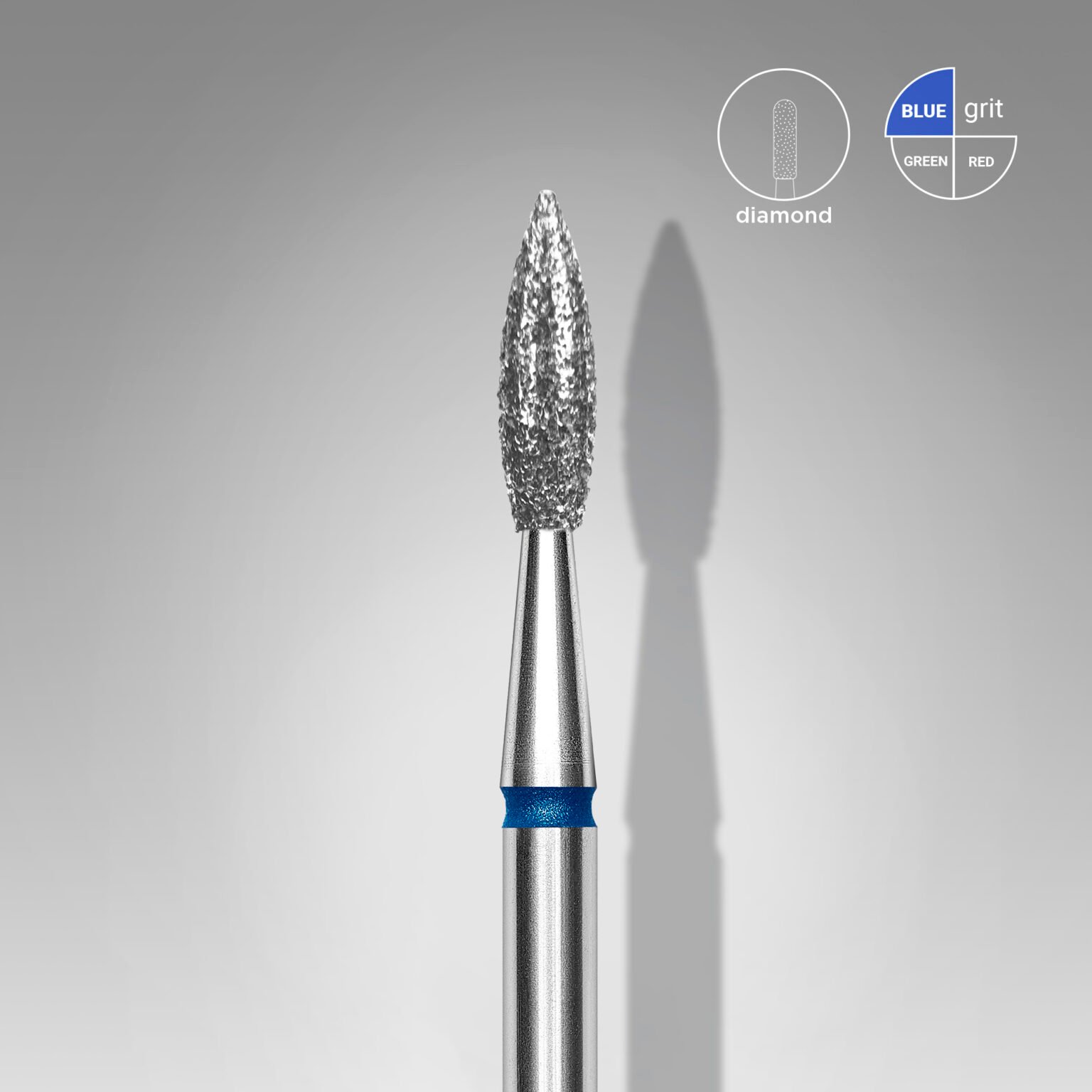 IMG_2614 Diamond nail drill bit pointed flame blue EXPERT head diameter 2,3 mm / working part 8 mm